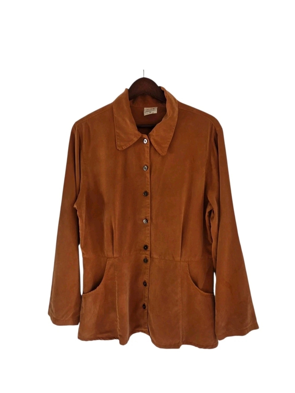 Click Color Me Cotton Burnt Orange Button Front Satiny Top Blouse Womens Size L